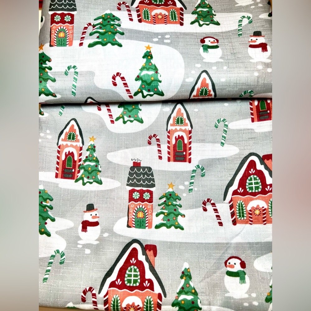Gingerbread Whimsical Houses Fabric Shower Curtain with 12 Metal Roller Hooks